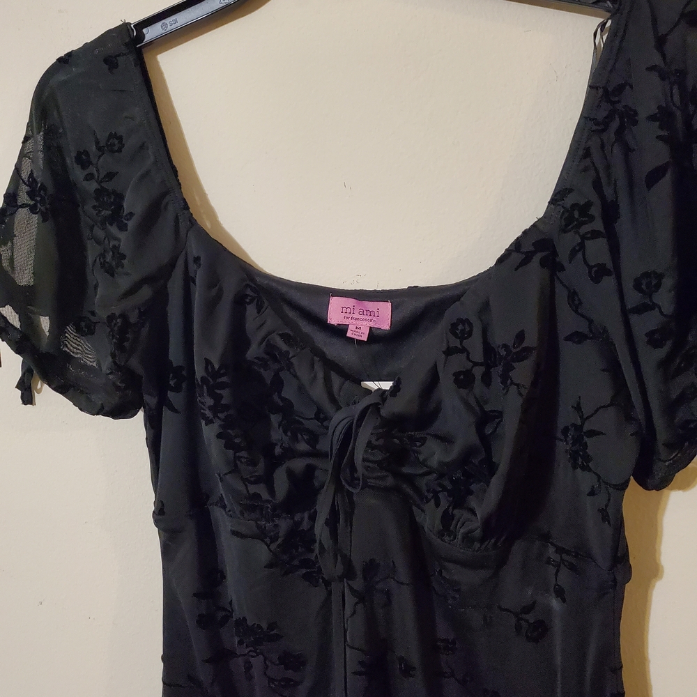 Y2K 90s Black Floral Velvet Burnout Sheer Dress NWT M Romantic Whimsigoth - Picture 4 of 7